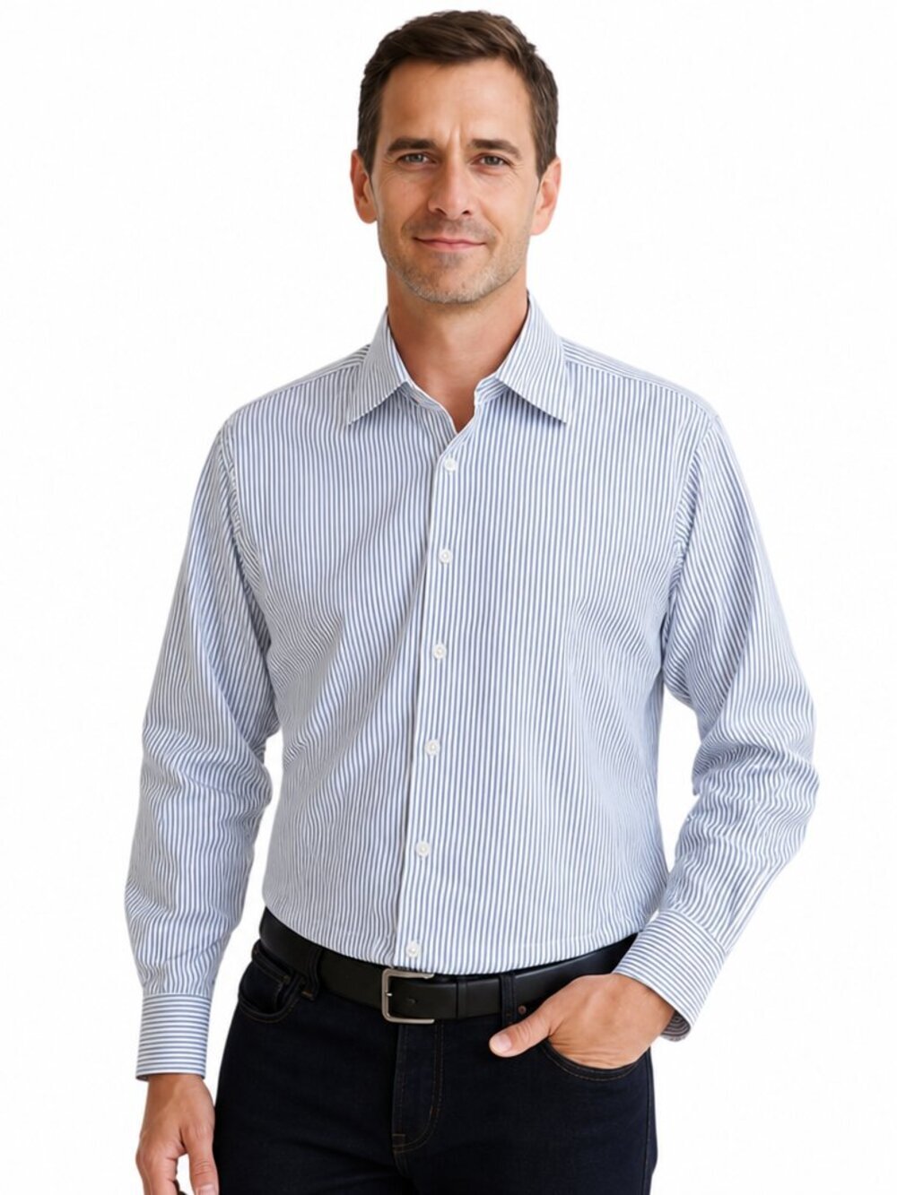 SALE-John W. Nordstrom Italian Cotton Dress Shirt 15.5/34 /Blue & White Stripes